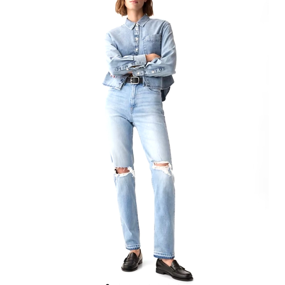 Gap Womens Cheeky Straight High Rise Jeans 29 TALL Distressed Light Wash 8 LONG